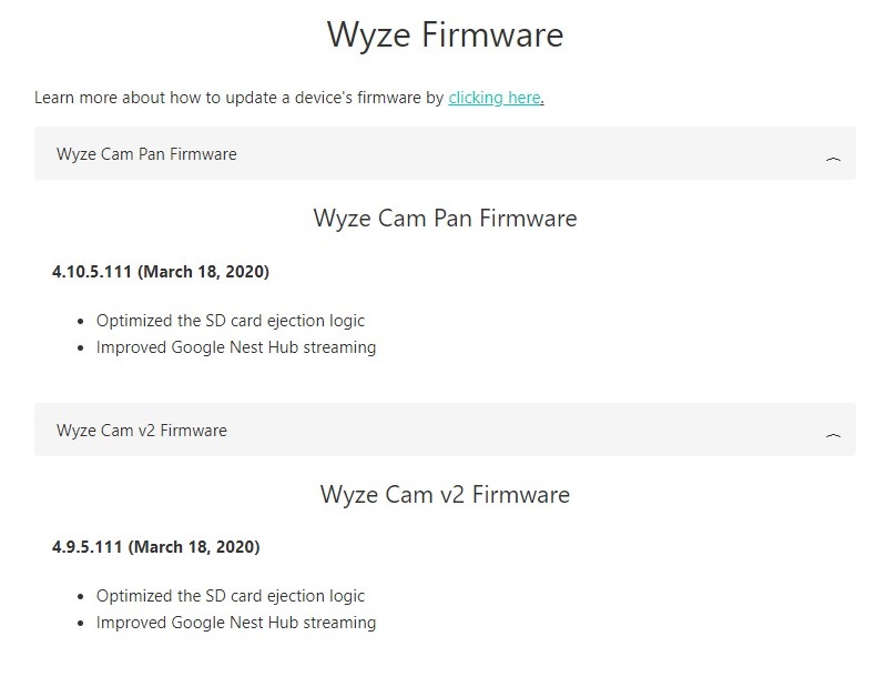 firmware moi Wyze camera