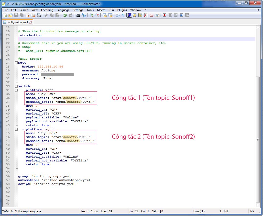 ket noi sonoff hass 16
